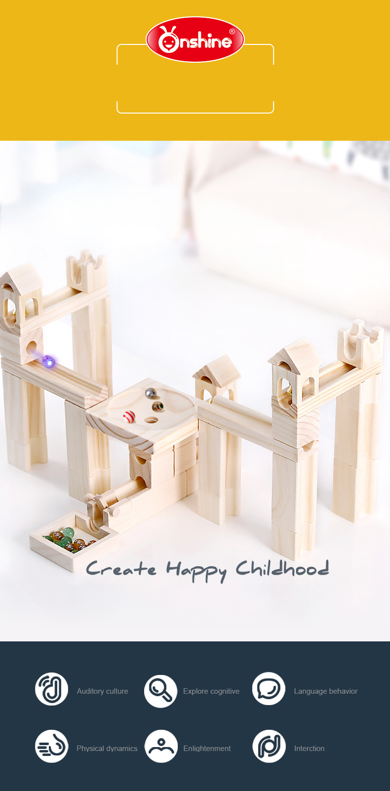 Onshine Wooden Marble Run Building Set 60 Pieces