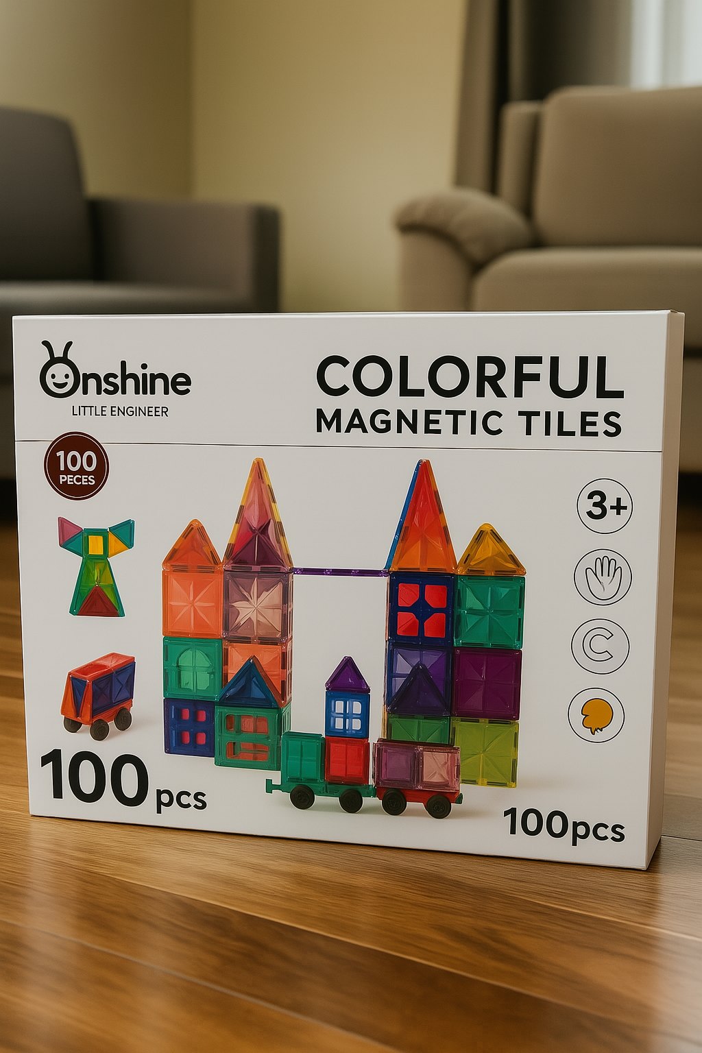 Onshine Colorful Magnetic Tiles – 100 Piece Starter Set