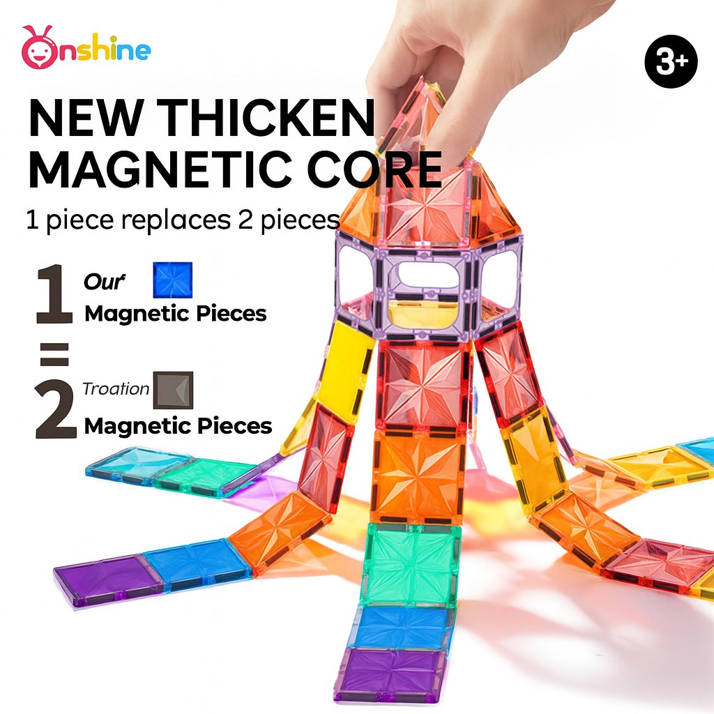 Onshine Colorful Magnetic Tiles – 60 Piece Starter Set